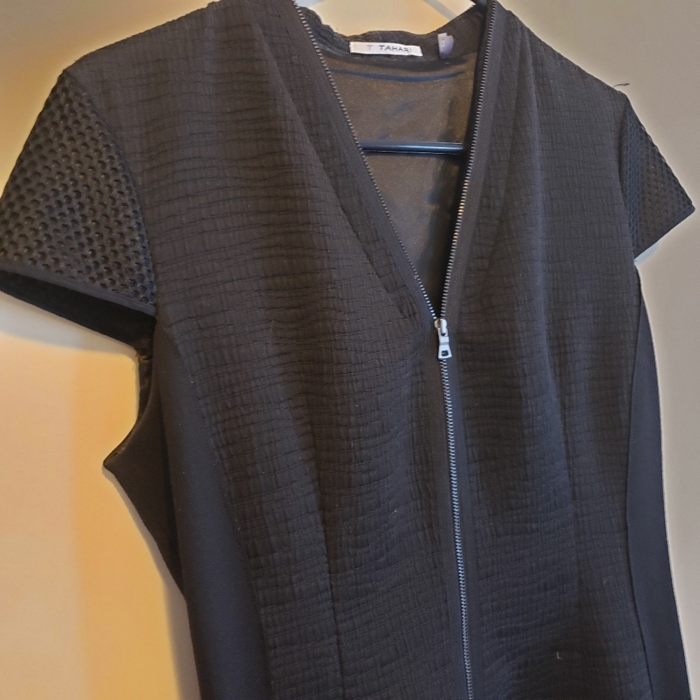 ❤ Black-on-black multi-texture dress